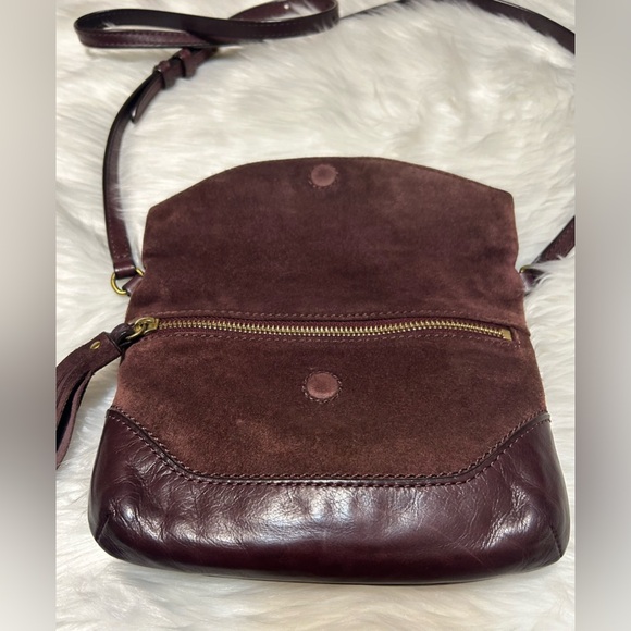 Frye Melissa Fold over Plum/Wine/Burgundy Leather/Suede Crossbody Bag - Picture 6 of 13